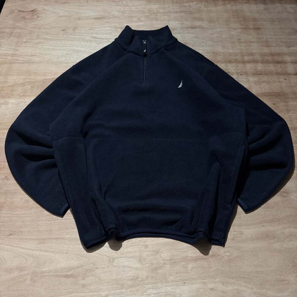 Nautica Dark Blue Fleece Quarter Zip Pullover XL Minimalist Embroidered Logo